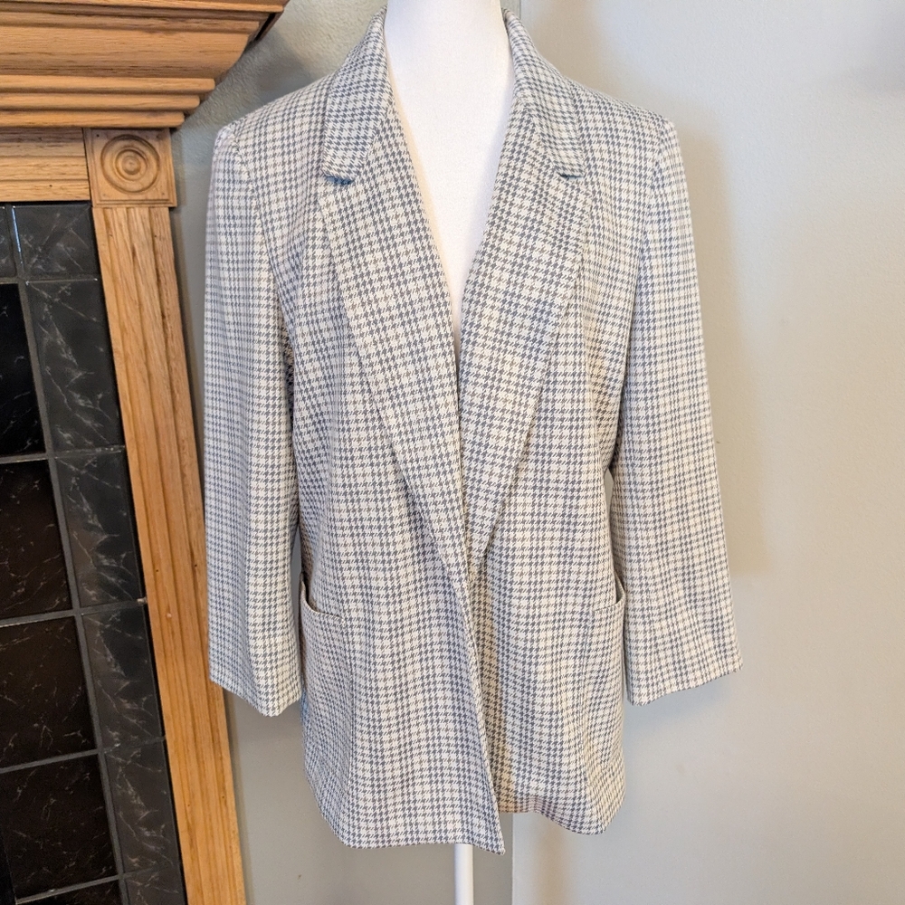 Anne Klein Vintage Gray Houndstooth Check Pockets and Shoulder Pads Sz. Medium